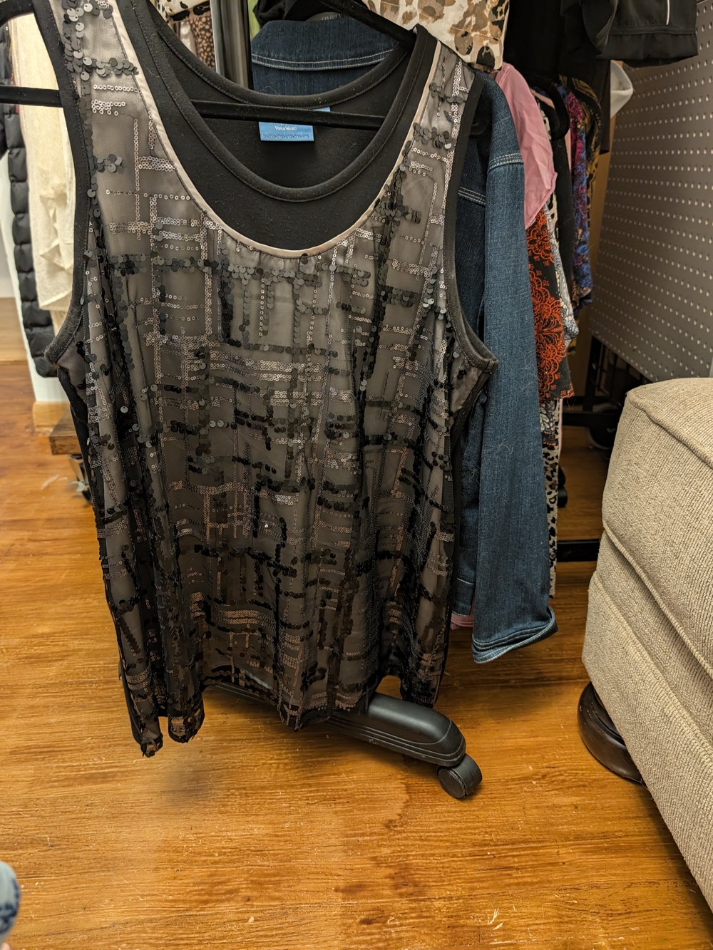 Simply Vera Vera Wang Black Sequin Mesh Tank